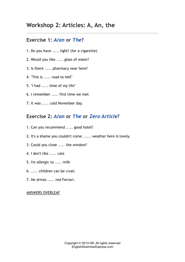 Preview of the Articles exercises