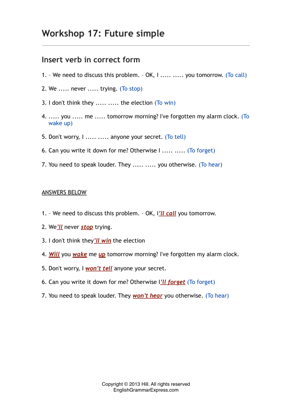 Preview of the Future Simple exercise