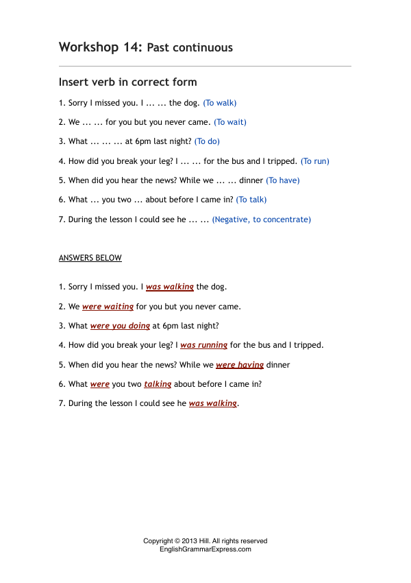 Preview of the Past Continuous exercise