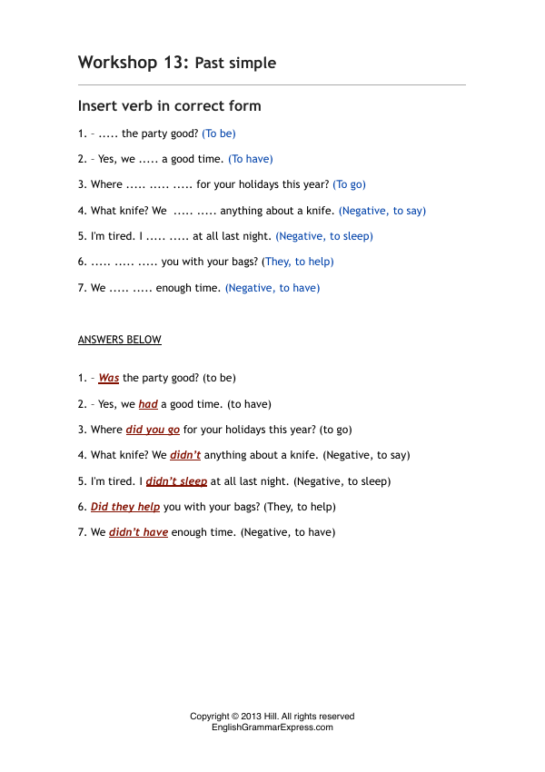 Preview of the Past Simple exercise PDF