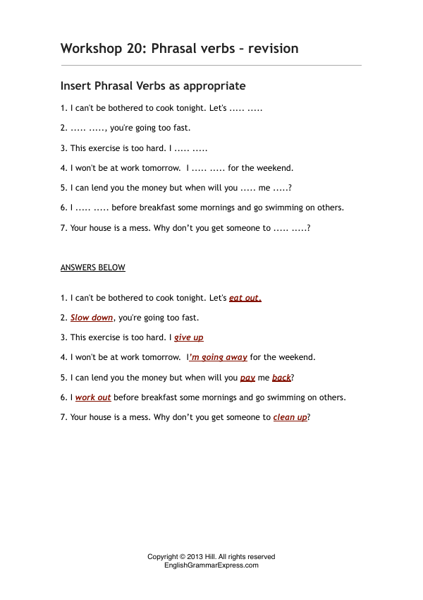 Preview of the Phrasal Verbs 2 exercise