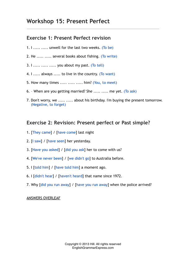 Preview of the Present Perfect exercise PDF