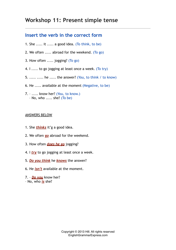 Preview of the Present Simple exercise PDF