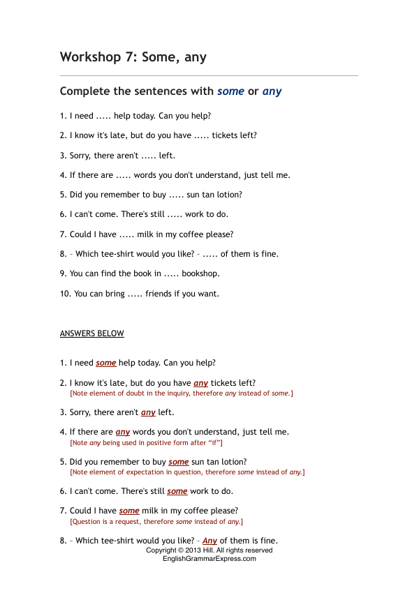 Preview of the Some and Any exercise