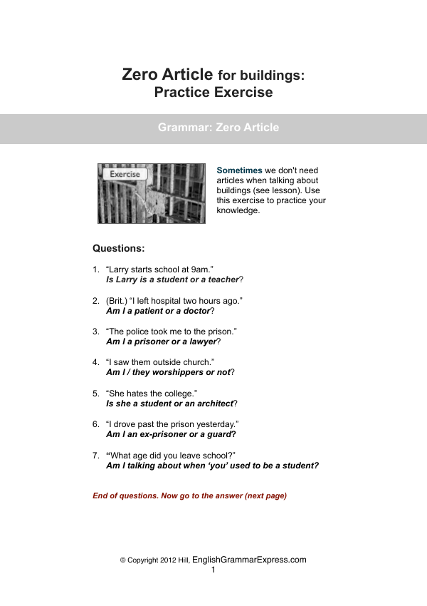 Preview of the Zero Article and The exercise